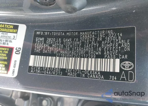 2014 Toyota Corolla S из США, поврежденный, VIN 2T1BURHE2EC117299